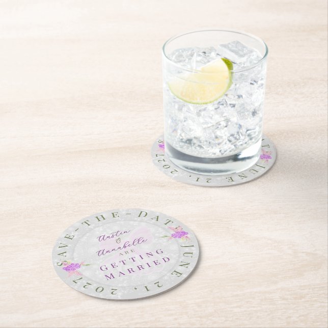 Coquette Sheer Pink Bow Bouquet Save-the-Date Round Paper Coaster (Insitu)