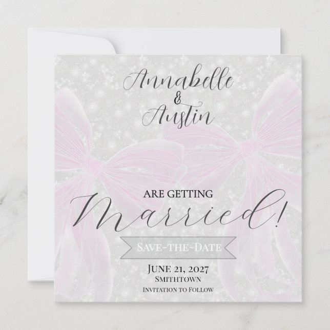 Coquette Sheer Pink Bows Flat Save The Date Card (Front)