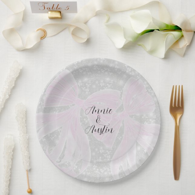 Coquette Sheer Pink bows Paper Plates (Wedding)