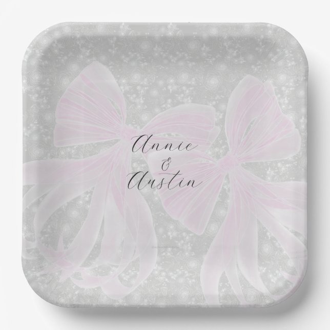  Coquette Sheer Pink bows- Square  Paper Plates (Front)