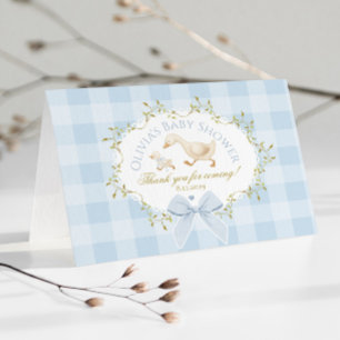 Coquette Silly Goose Blue Gingham Baby Shower Letterpress Thank You Card