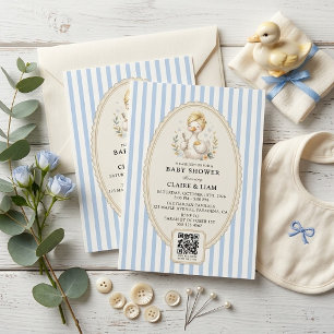 Coquette Silly Goose Light Blue Striped Baby Boy Invitation