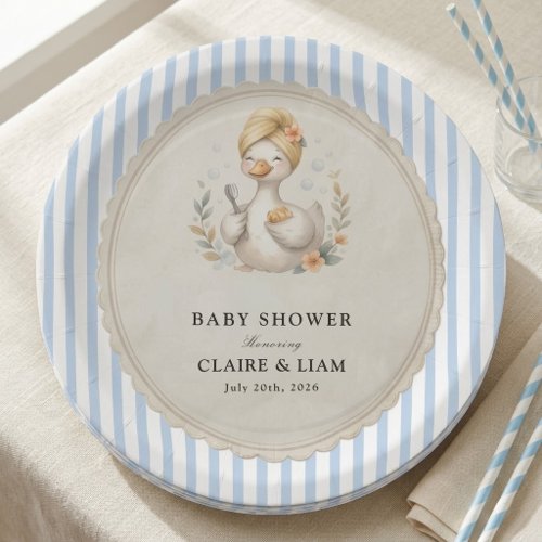 Coquette Silly Goose Light Blue Striped Baby Boy Paper Plates