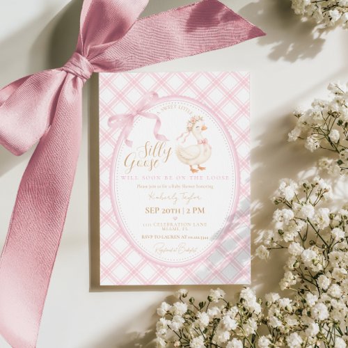 Coquette Silly Goose Pink Bow Girl Baby Shower Invitation