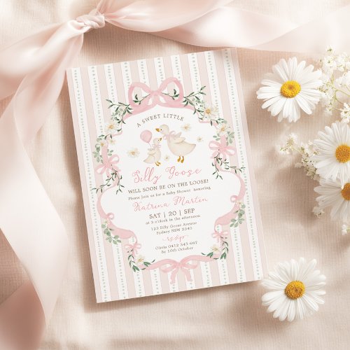 Coquette Silly Goose Pink Bow Girl Baby Shower