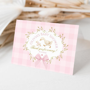 Coquette Silly Goose Pink Gingham Baby Shower Letterpress Thank You Card