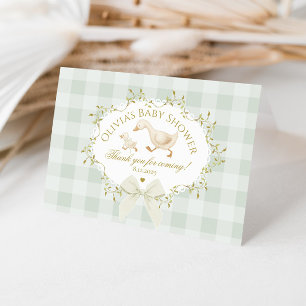 Coquette Silly Goose Sage Gingham Baby Shower Letterpress Thank You Card