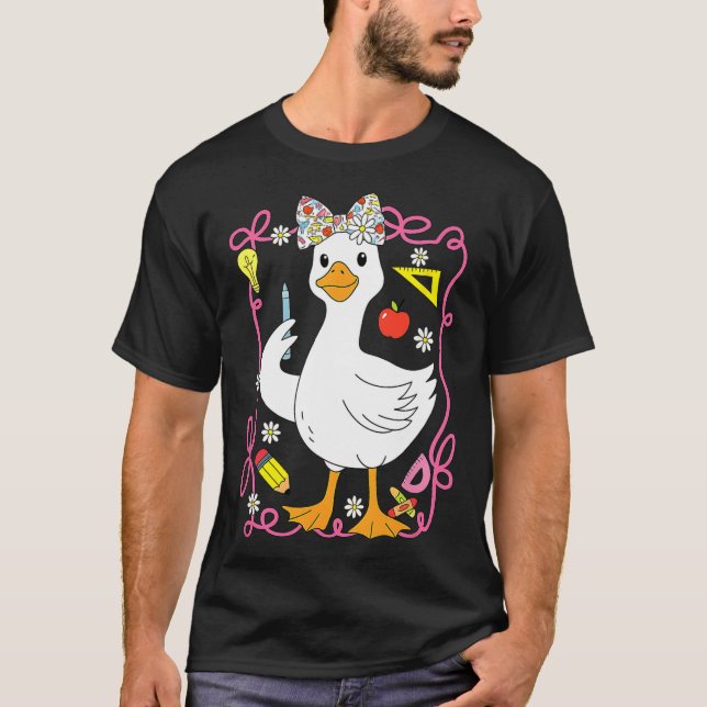 Coquette Silly Goose Teacher Retro Preppy Back To  T-Shirt (Front)
