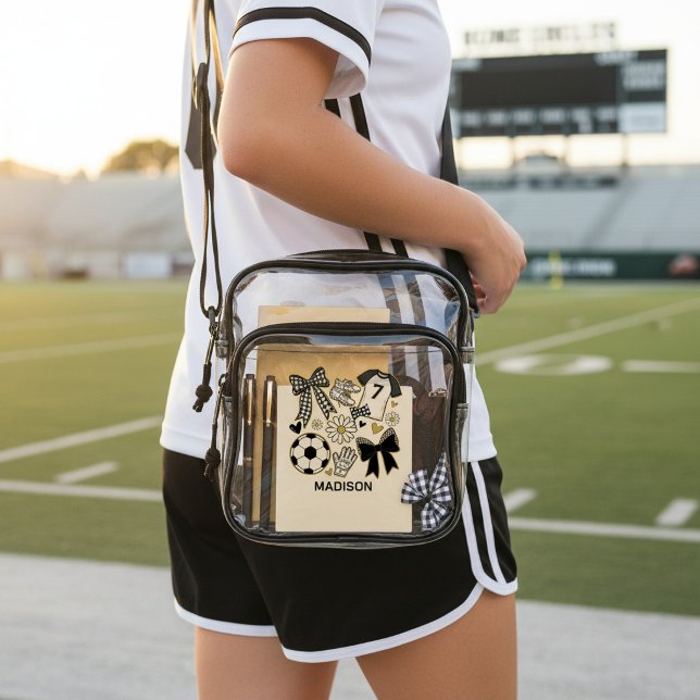 Coquette Soccer Bow Design Personalized Name Clear Crossbody Bag (Creator Uploaded)