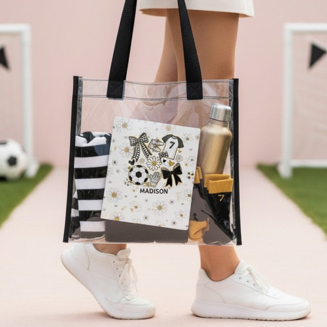 Coquette Soccer Bow Design Personalized Name Clear Tote Bag (Creator Uploaded)