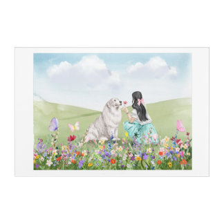 Coquette Spring Girl and Dog Acrylic Wall Art