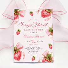 Coquette Strawberries Baby Shower Invitation