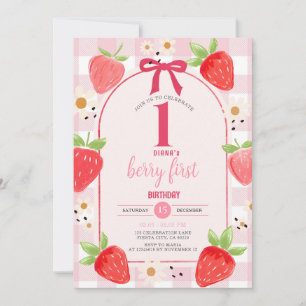 Coquette Strawberry 1st Birthday Party Invite