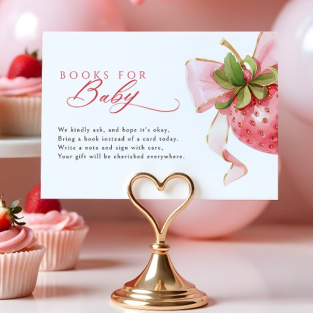 Coquette Strawberry Baby Shower Books for Baby Enclosure Card (Creator Uploaded)