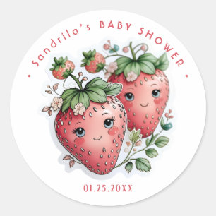 Coquette Strawberry Baby Shower Classic Round Sticker