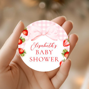 Coquette Strawberry Baby Shower Classic Round Sticker