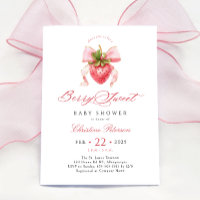 Coquette Strawberry Baby Shower Invitation