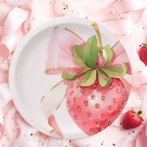 Coquette Strawberry Baby Shower Paper Plates