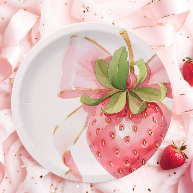 Coquette Strawberry Baby Shower Paper Plates (Creator Uploaded)