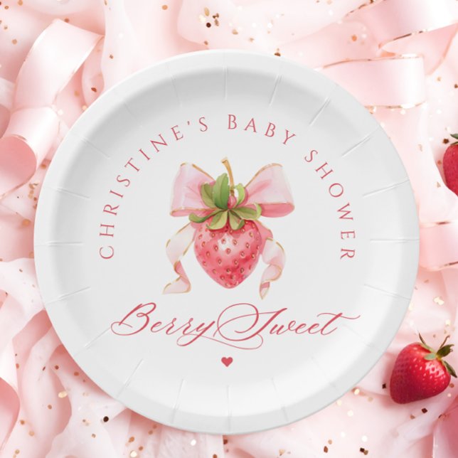 Coquette Strawberry Baby Shower Paper Plates (Creator Uploaded)