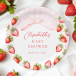 Coquette Strawberry Baby Shower Paper Plates<br><div class="desc">Celebrate your little one's arrival with this charming coquette bow theme "Berry sweet" paper plates! Featuring a delightful strawberry theme,  elegant red script,  and soft watercolor accents,  this napkin is perfect for a spring or summer baby shower celebration.</div>