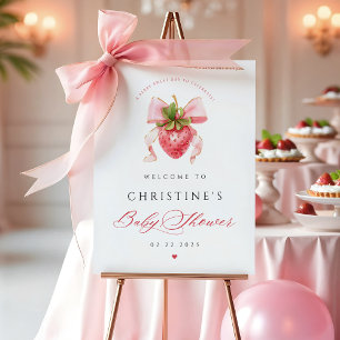    Coquette Strawberry Baby Shower Welcome Sign