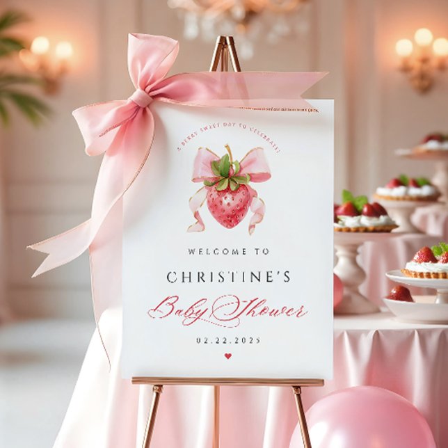    Coquette Strawberry Baby Shower Welcome Sign (Creator Uploaded)