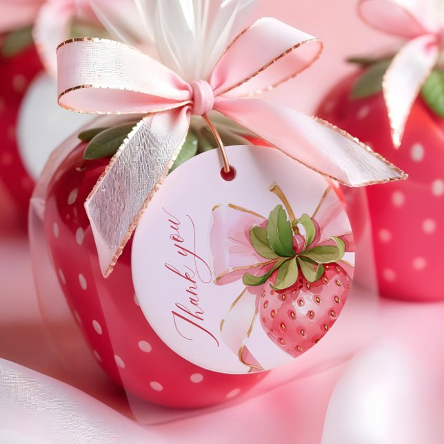 Coquette Strawberry Berry First Birthday Favor Tags (Creator Uploaded)