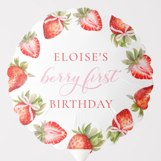 Coquette Strawberry Bow Berry First Birthday Balloon (Front)