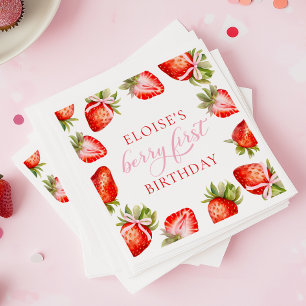 Coquette Strawberry Bow Berry First Birthday Napkins