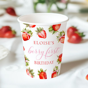 Coquette Strawberry Bow Berry First Birthday Paper Cups