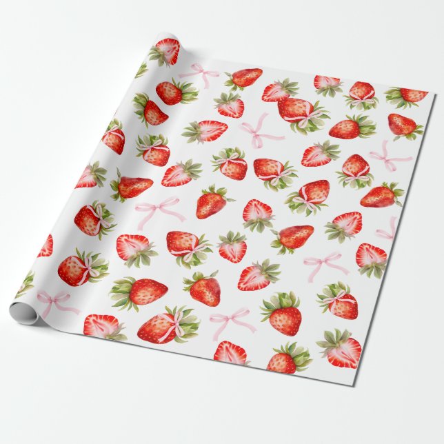 Coquette Strawberry Bow  Wrapping Paper (Unrolled)