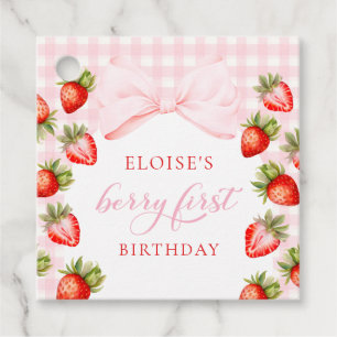 Coquette Strawberry First Birthday Favor Tags