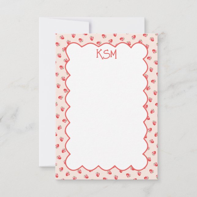 Coquette Strawberry Monogram Stationery Thank You Card (Front)