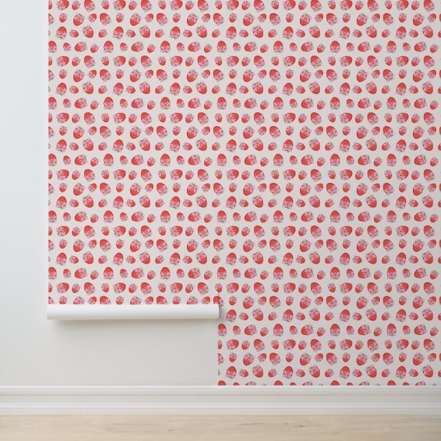 Coquette Strawberry Pink Bows Baby Girl Nursery Wallpaper (Application)