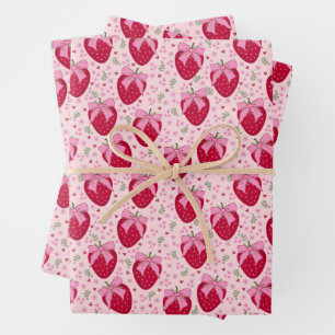 Coquette Strawberry Valentine Wrapping Paper Sheets