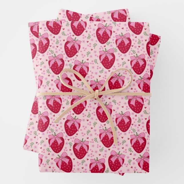 Coquette Strawberry Valentine Wrapping Paper Sheets (In situ)