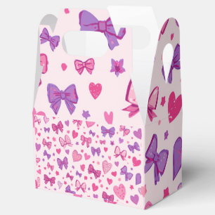 Coquette Style Pink Purple Bow & Heart Pattern Favor Boxes