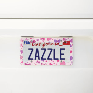 Coquette Style Pink Purple Bow & Heart Pattern License Plate Frame