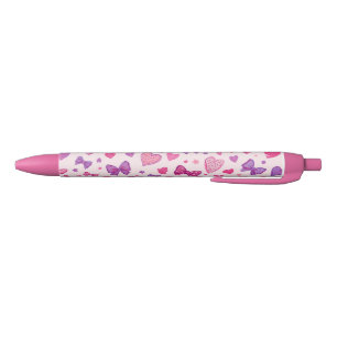 Coquette Style Pink Purple Bow & Heart Pattern Pen