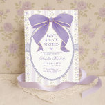 Coquette Sweet 16 Purple Bow Floral Birthday Invitation<br><div class="desc">Celebrate sixteen in style with this romantic, vintage-inspired Sweet 16 invitation, featuring a hand-painted lavender bow, delicate rose stripe wallpaper, and soft lace details. With its dreamy pastel palette and coquette elegance, this design brings a touch of cottagecore charm to your milestone celebration. Perfect for a shabby chic garden party,...</div>