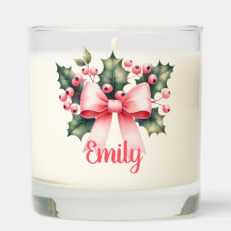 Coquette Sweet Pink Ribbon Bow and Holly Scented Candle