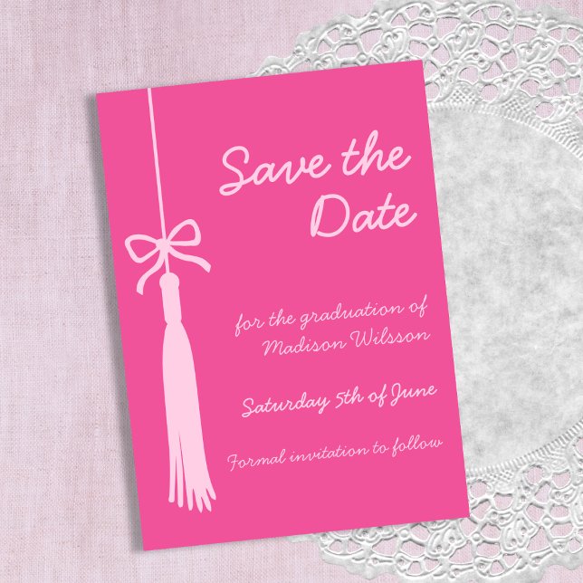 Coquette Tassel Bow Pink Class of 2026 Graduation Save The Date (Coquette Tassel Bow Pink Class of 2025 Graduation Save The Date)