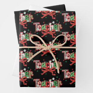 Coquette Teacher Christmas Crayon Merry Christmas Wrapping Paper Sheets