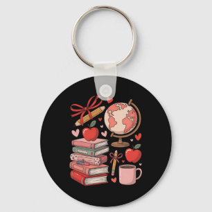 Coquette Teacher School Supplies Bows Books Globe Keychain