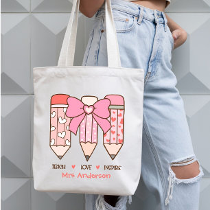 Coquette Teacher Valentine Pencils Custom Tote Bag