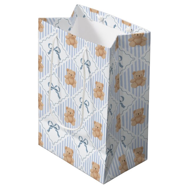 Coquette Teddy Bear & Ribbon Bow Pattern Gift Bag (Front Angled)