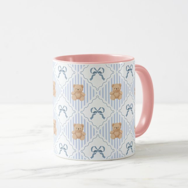 Coquette Teddy Bear & Ribbon Bow Pattern Mug (Front Right)