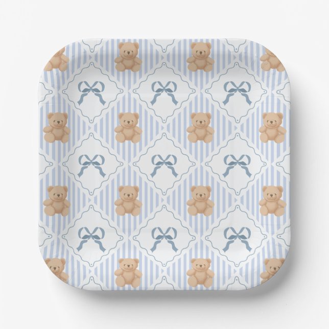 Coquette Teddy Bear & Ribbon Bow Pattern Paper Plates (Front)