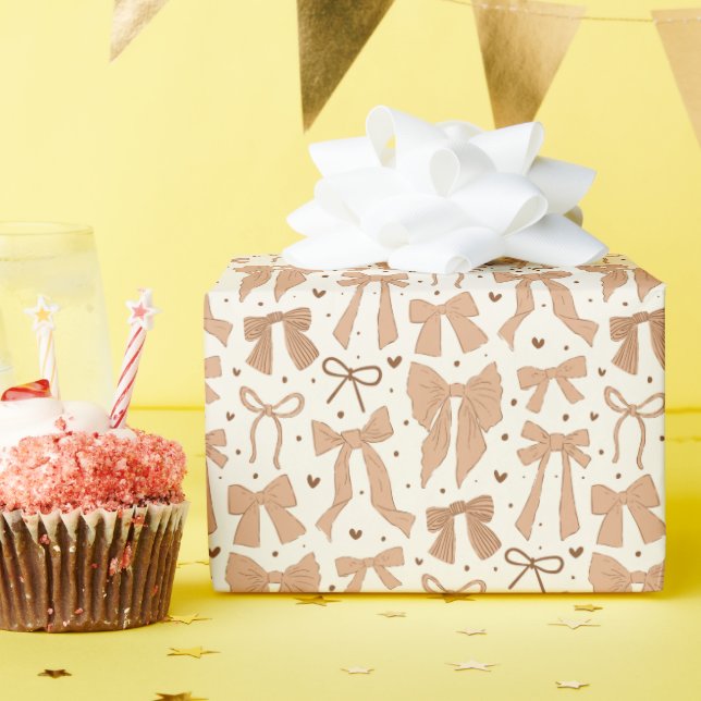 Coquette Terracotta Bows & Hearts Wrapping Paper (Birthday Party)